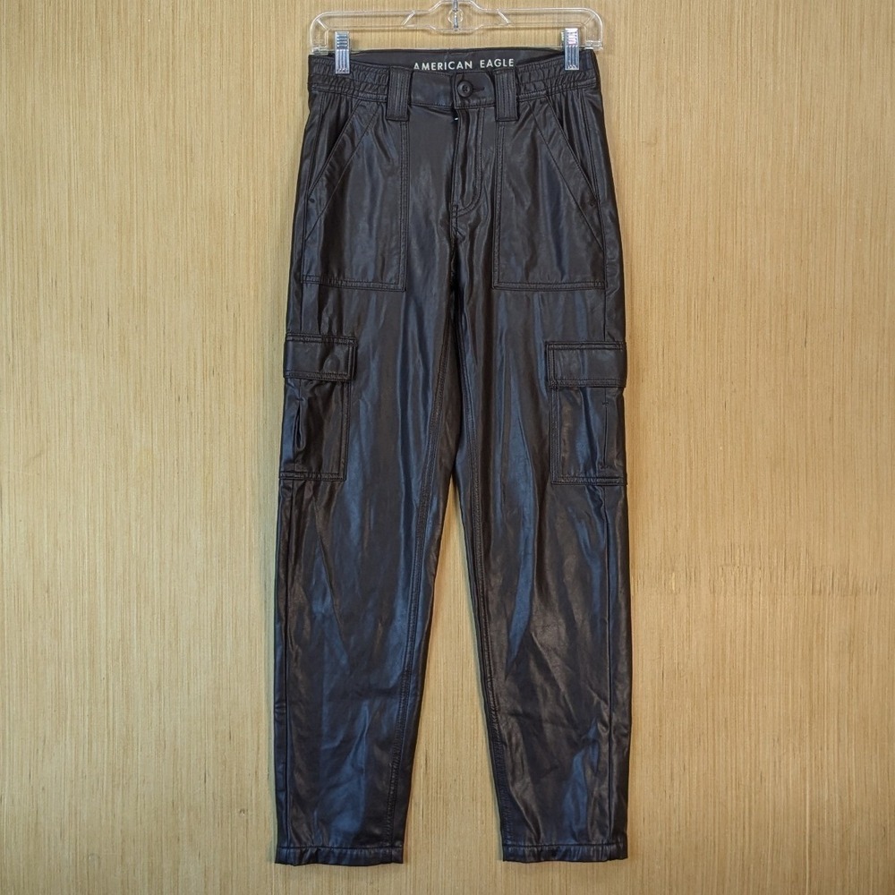 American Eagle‎ Brown Faux Leather Cargo Pants Womens 00 Mobwife Streetwear
